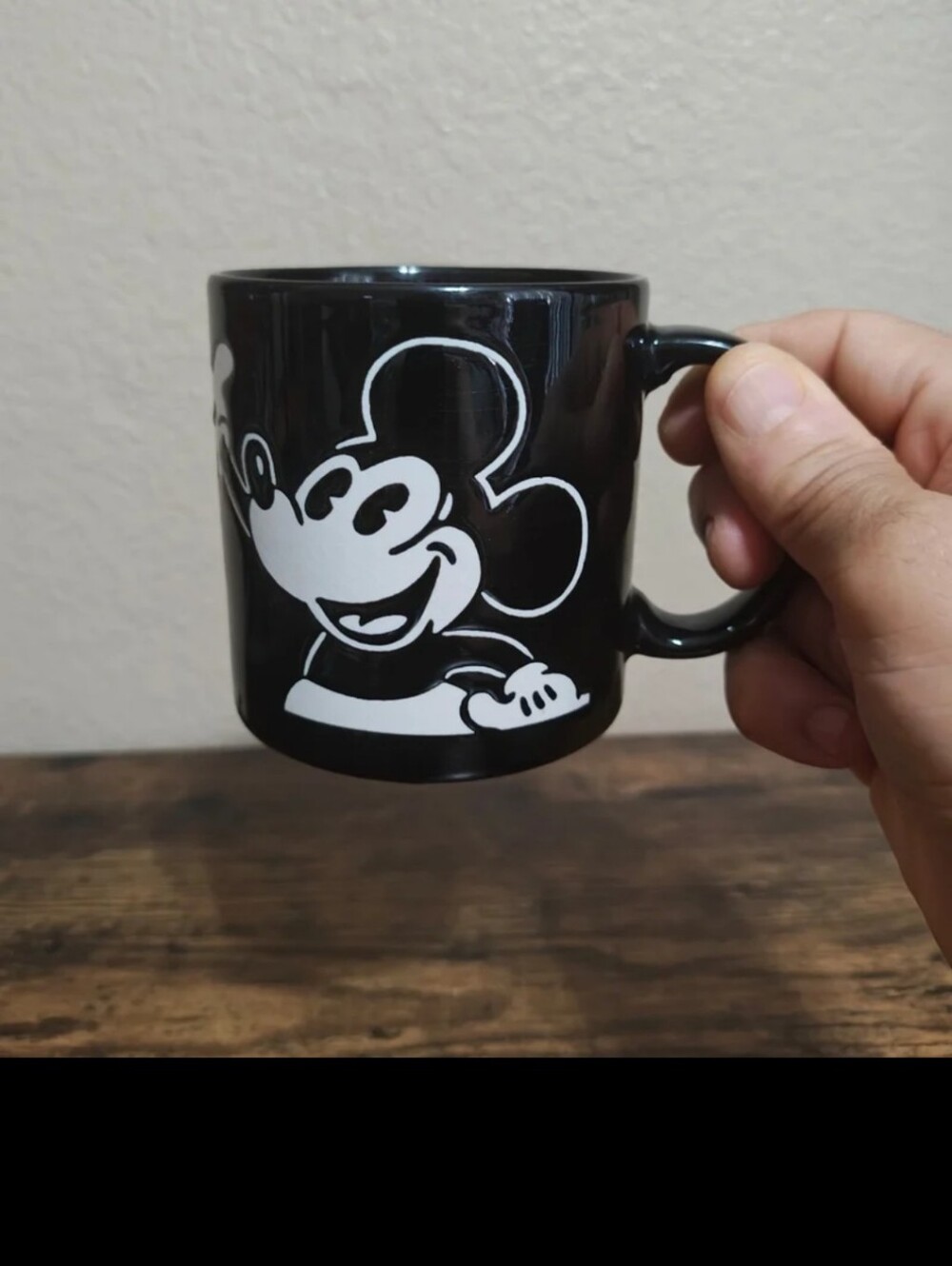 Super Cute Vintage 1970s Mickey Mouse Black And White Embossed "Pie Eyed" Mug.